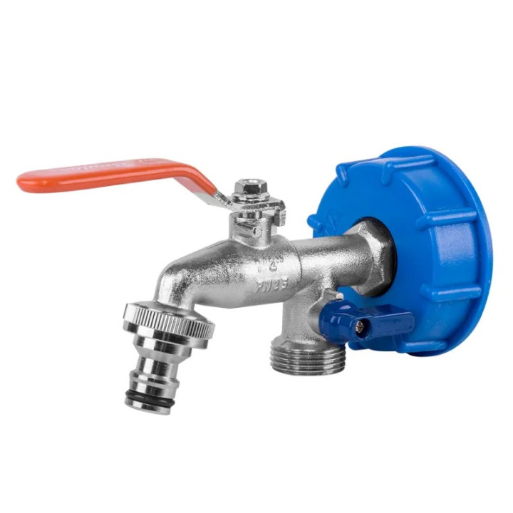 IBC csap csatlakozó készlet dupla kifolyós fém csappal 1/2R 3/4" KM