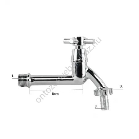Kerti csap Hosszított nikkelezett 1/2" 13mm tömlőcsatlakozással