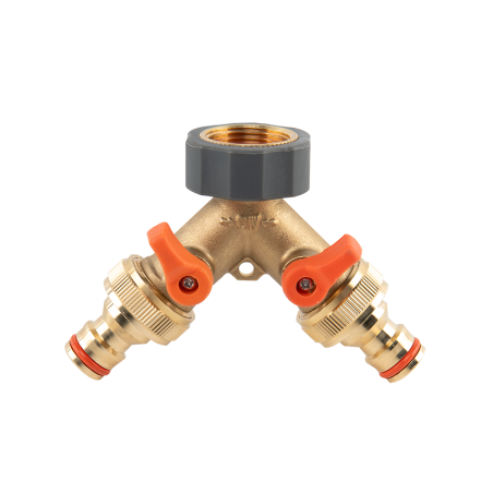 Réz Y elosztó 2db csappal x3/4R  3/4" BM csúszásmentes bevonattal (BR-S2222)